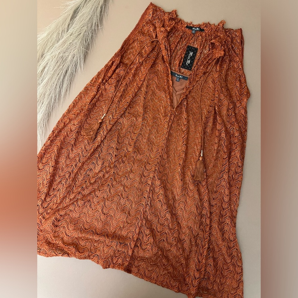 Miss Me Rust Orange Metallic Swing Dress - Picture 4 of 10
